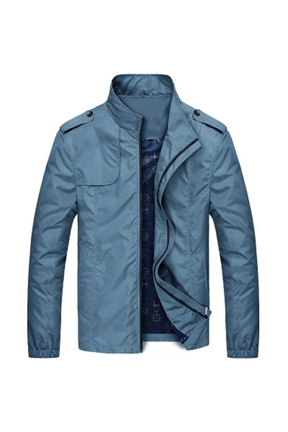 Men Jacket Lightweight zip up Jackets solid long sleeve Jackets fashion spring fall outdoor jackets Today Sales Sky Blue,L