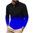 thumbnail image 1 of BXINGOHAI Men Long Sleeve Shirt 1/4 Zip Gradient Printing Turn-Down Collar Pullover Tops Big and Tall Casual Slim Fit Basic T-Shirt Today Blue,XXL, 1 of 5