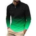 thumbnail image 1 of BXINGOHAI Men Long Sleeve Shirt 1/4 Zip Gradient Printing Turn-Down Collar Pullover Tops Big and Tall Casual Slim Fit Basic T-Shirt Today Green,L, 1 of 5