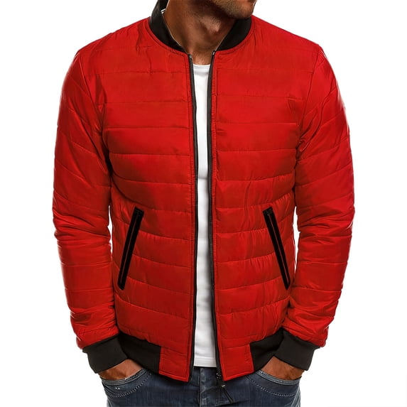 BXINGOHAI Men Puffer Jacket Coat Lightweight Winter Waterproof Windproof Stand Collar Full Zipper Coats with Pockets Red M