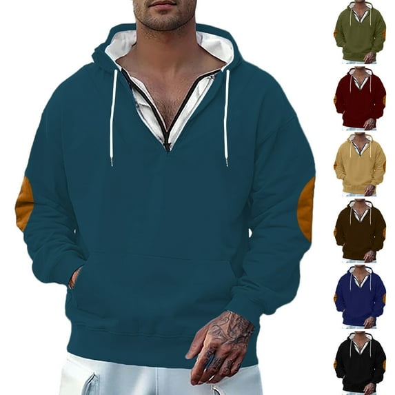 BXINGOHAI Men Quarter Zip Hoodie Fleece Lightweight Mens Half Zip Pullover Long Sleeve Drop Shoulder Hooded Sweatshirt Khaki 3XL