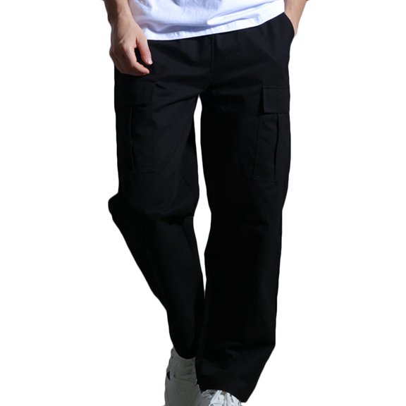 BXINGOHAI Men'S Casual Cotton Cargo Pants Comfy Breathable Workout Pants Outdoor Gym Jogging Pants Solid With Pocket Elastic Waist Pants Sale Black,XL