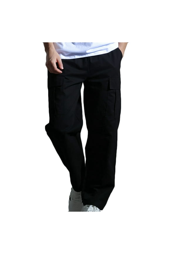 Men'S Casual Cotton Cargo Pants Comfy Breathable Workout Pants Outdoor Gym Jogging Pants Solid With Pocket Elastic Waist Pants Today Sales Black,XXL