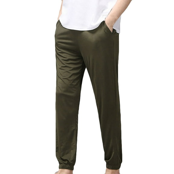BXINGOHAI Men'S Casual Harem Pants Lightweight Solid Color Long Pants With Pocket Breathable Comfy Straight Leg Trousers Sale Army Green,L