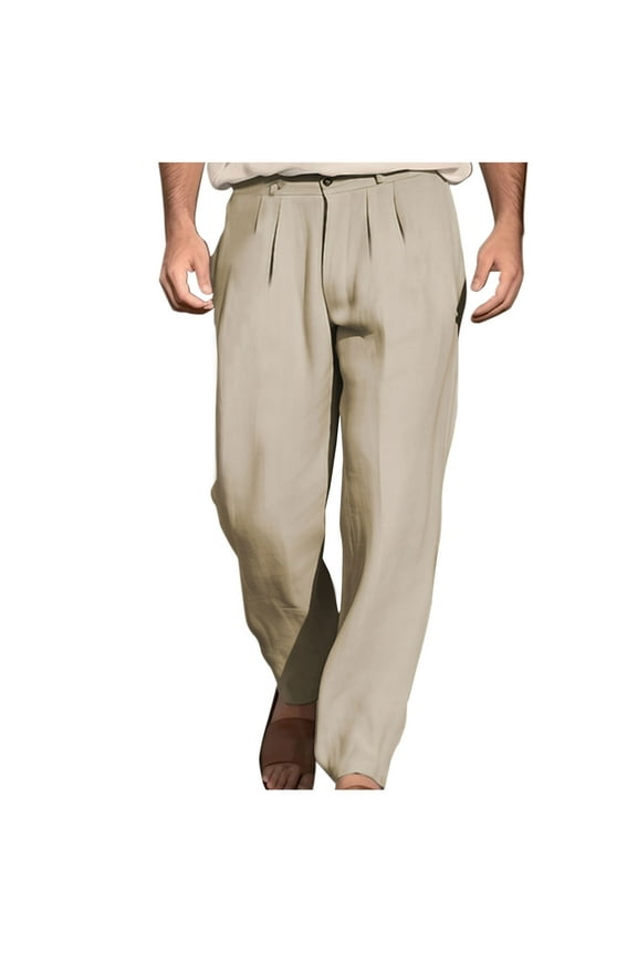 Men'S Casual Pleated Front Khaki Pants Lightweight Loose Fit Pants Solid Elastic Waist Straight Leg Trousers With Pocket Today Sales Khaki,XXL