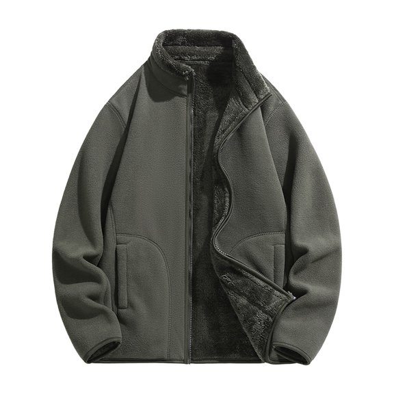 BXINGOHAI Men'S Casual Solid Color Loose Zipper Sweatshirt Mens Long Sleeved Thickened Fleece Warm Sweatshirt Jacket Army Green L