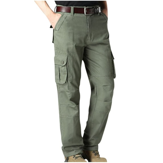 BXINGOHAI Men'S Cotton Cargo Pants Breathable Loose Fit Tactical Pants With 6 Pockets Solid Athletic Long Pants Elastic Waistband Workout Bottoms Today Green,XL