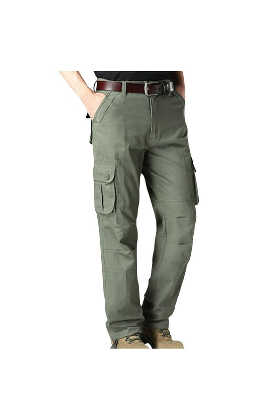 Men'S Cotton Cargo Pants Breathable Loose Fit Tactical Pants With 6 Pockets Solid Athletic Long Pants Elastic Waistband Workout Bottoms Today Green,XL