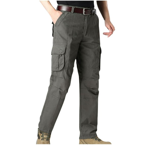 BXINGOHAI Men'S Cotton Cargo Pants Breathable Loose Fit Tactical Pants With 6 Pockets Solid Athletic Long Pants Elastic Waistband Workout Bottoms Today Sales Army Green,XXL