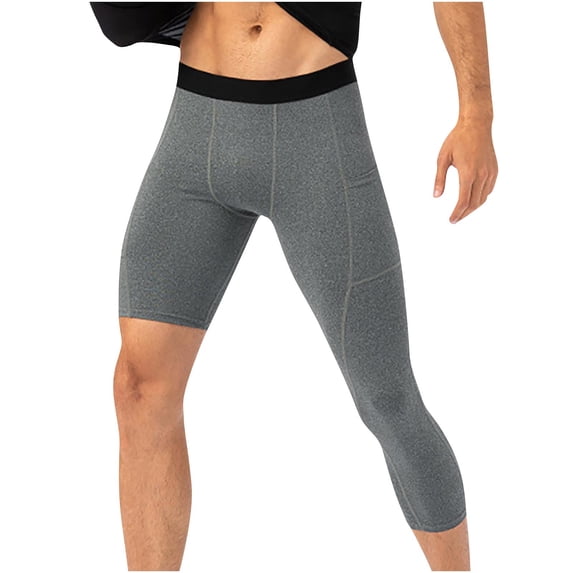 BXINGOHAI Men閳ユ┎ One Leg Compression Pants Full Length Tight Basketball 1/2 Single Leg Long Pant Base Layer Leggings Underwear Gray,L