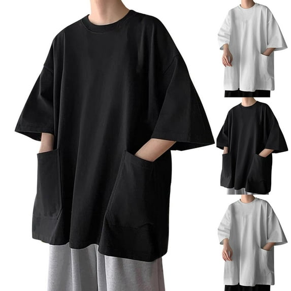 BXINGOHAI Men T Shirts Vintage Tee Loose Fit Short Sleeve Casual Streetwear Baggy Washed Black,L