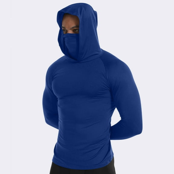 BXINGOHAI Men UPF 50  Sun Protection Breathable T Shirt Long Sleeve Workout T-Shirts with Hood Blue XL