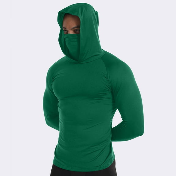 BXINGOHAI Men UPF 50  Sun Protection Breathable T Shirt Long Sleeve Workout T-Shirts with Hood Green 2XL