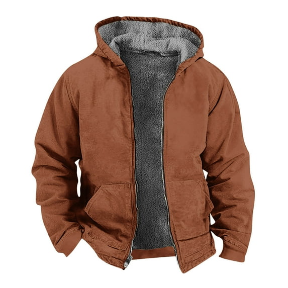 BXINGOHAI Men Winter Hoodies Full Zip Up Jacket Fleece Sherpa Lined Heavyweight Sweashirts Outdoor Travel Camping Sweashirt with Pockets Brown,XXL