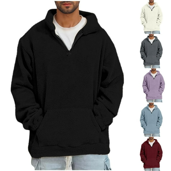 BXINGOHAI Men's 1/4 Zip Fashion Pullover Hoodie Cotton Hooed Sweatshirts Casual Long Sleeve with Pocket Purple,L