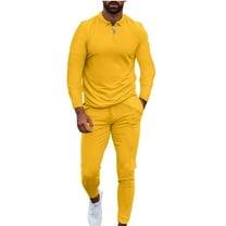 BXINGOHAI Men's 2 Piece Outfit Sets Quarter Zip Up Long Sleeve Lapel Shirts Drawstring Pants 2024 Solid Casual Outfits Yellow,XXXL