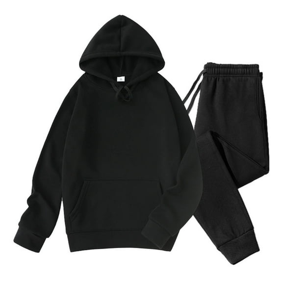BXINGOHAI Men's 2 Piece Outfits Hoodie Sweatshirt Tracksuit Fleece Joggers Sweatpants Sweatsuit Set Black 2XL