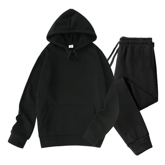 BXINGOHAI Men's 2 Piece Outfits Hoodie Sweatshirt Tracksuit Fleece Joggers Sweatpants Sweatsuit Set Black L