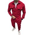 thumbnail image 1 of BXINGOHAI Men's 2 Piece Outfits Sets Fall Wintert Corduroy Long Sleeve Tracksuits Button Down Lapel Collar Outfit Casual Solid Color Set Today Sales Red,L, 1 of 6