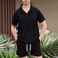 thumbnail image 1 of BXINGOHAI Men's 2 Piece Short Sets Outfits Summer Shirts and Shorts Casual Button Short Sleeve Fashion Shorts Tracksuit Set Clearance Sale Black,2XL, 1 of 6