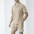 thumbnail image 1 of BXINGOHAI Men's 2 Piece Short Sets Outfits Summer Shirts and Shorts Casual Button Short Sleeve Fashion Shorts Tracksuit Set Clearance Sale Khaki,XL, 1 of 6