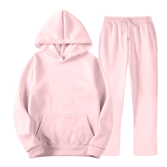 BXINGOHAI Men's 2 Piece Sweatsuit Thin Fleece Hoodie Tracksuit Solid Basic Hoodie Sweatshirt And Elastic Waist Sweatpants Outdoor Running Workout Suit Sets Pink,XL