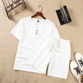 thumbnail image 1 of BXINGOHAI Men's 2 Pieces Linen Set Henley Shirt Short Sleeve and Shorts Summer Beach Yoga Matching Outfits White,3XL, 1 of 5