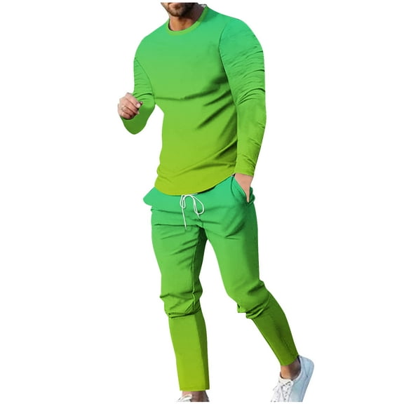 BXINGOHAI Men's 2 Pieces Outfit Sets Gradient Graphic Tracksuits Big and Tall Long Sleeve Pullover Tops and Pants Outdoor Running Athletic Set Today Sales Green,S