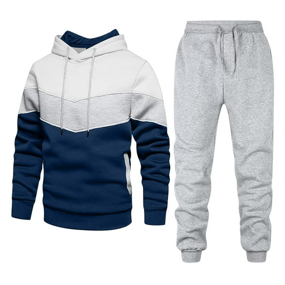 BXINGOHAI Men's 2 Pieces Sweatsuits Drawstring Color Block Hoodies Tracksuit Long Sleeve Sweatshirts and Elastic Waist Sweatpants Outdoor Jogging Workout Outfits Today Sales White,XXL