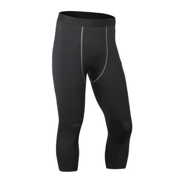 BXINGOHAI Men's 3/4 Compression Pants with Pockets Running Workout Athletic Tights Capri Leggings Base Layer Basketball Gym Today Deals Black,M