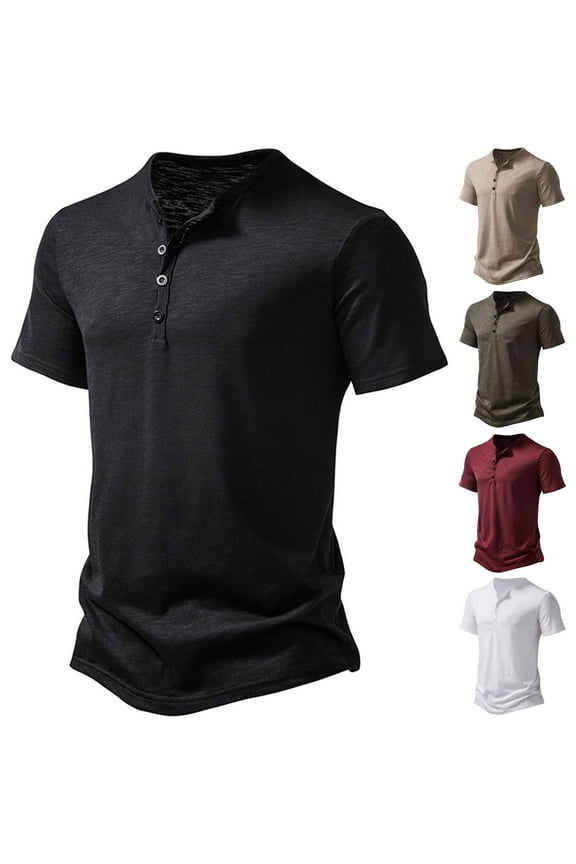 Men's 3 Button Henley Shirts Short Sleeve Casual Basic Tees Classic Henley Summer Solid T Shirts with Pocket Sale Black,L