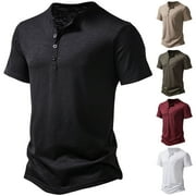 BXINGOHAI Men's 3 Button Henley Shirts Short Sleeve Casual Basic Tees Classic Henley Summer Solid T Shirts with Pocket Today Black,M