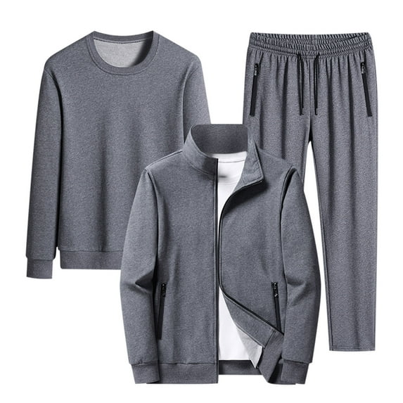 BXINGOHAI Men's 3 Piece Tracksuit Set Athletic Sports Sets Big And Tall Casual Full Zip Sweatsuits Long Sleeeve Sweatshirts And Elastic Waist Sweatpants Today Sales Gray,M