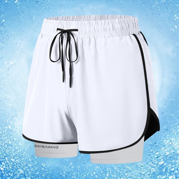 BXINGOHAI Men's 5" Running Shorts with Compression Liner Pockets, Athletic 2 in 1 Shorts for Workout Gym Quick Dry Today White,L