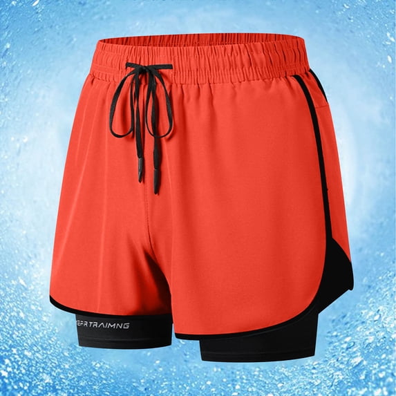 BXINGOHAI Men's 5" Running Shorts with Compression Liner Pockets, Athletic 2 in 1 Shorts for Workout Gym Quick Dry Today Sales Orange,M