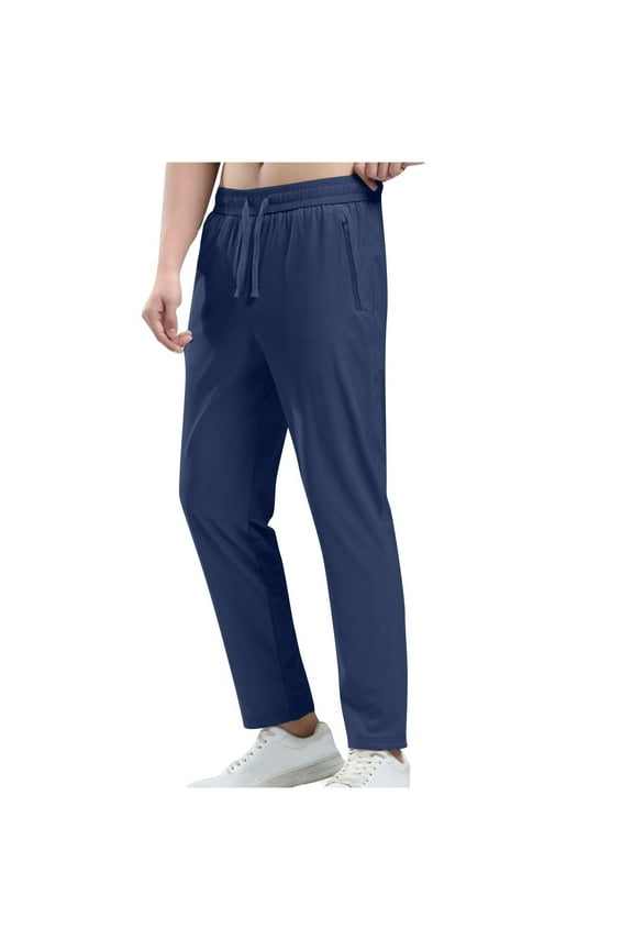 Men's Athletic Joggers with Zip Pockets Stretch Workout Training Pants Lightweight Casual Sweatpants for Men Navy,XXL