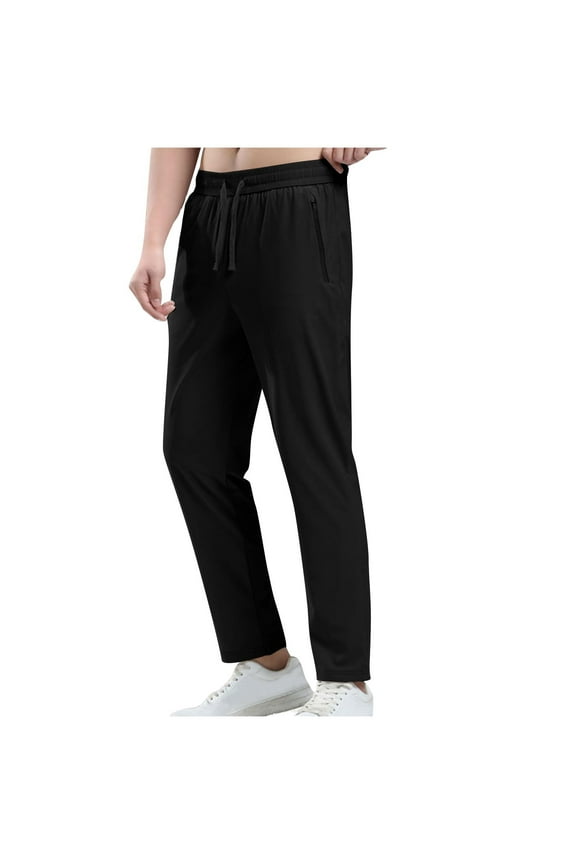 Men's Athletic Joggers with Zip Pockets Stretch Workout Training Pants Lightweight Casual Sweatpants for Men Today Black,L