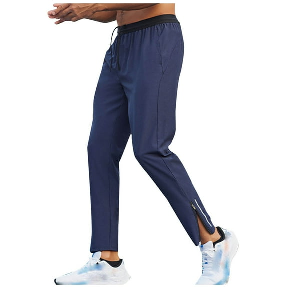 BXINGOHAI Men's Athletic Pants with Zipper Pockets Stretch Workout Sweatpants Lightweight Running Joggers for Men Navy,XXL