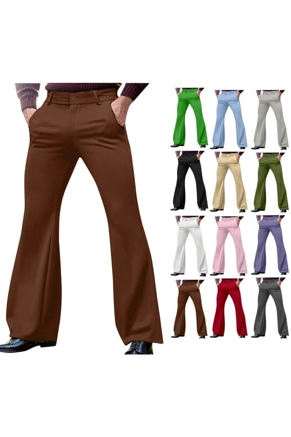Men's Bell Bottom Pants Slim Fit Flared Pants 70s Formal Dress Bootcut Trousers Army Green,M