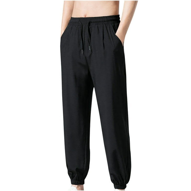 BXINGOHAI Men s Big And Tall Sweatpants Lightweight Breathable Jogger Pants Stretchy Harem Workout Pants Drawstring Elastic Waistband Solid Running Long Pants Today Sales Black XXXL Walmart