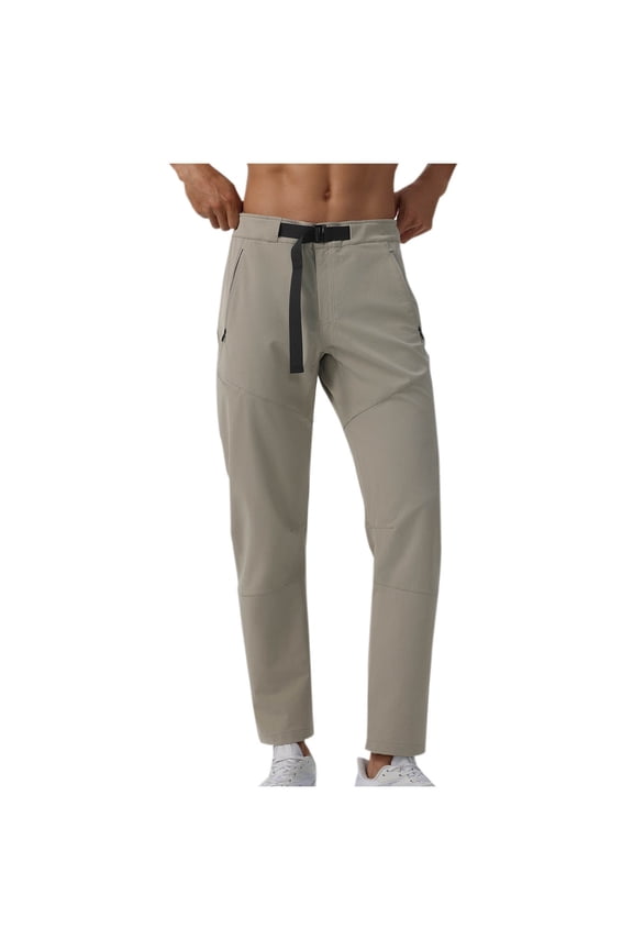 Men's Big And Tall Pants Nylon Lightweight Solid Pant Resistant Elastic Waistband Pants Outdoor Running Workout Pant With Pocket Khaki,L