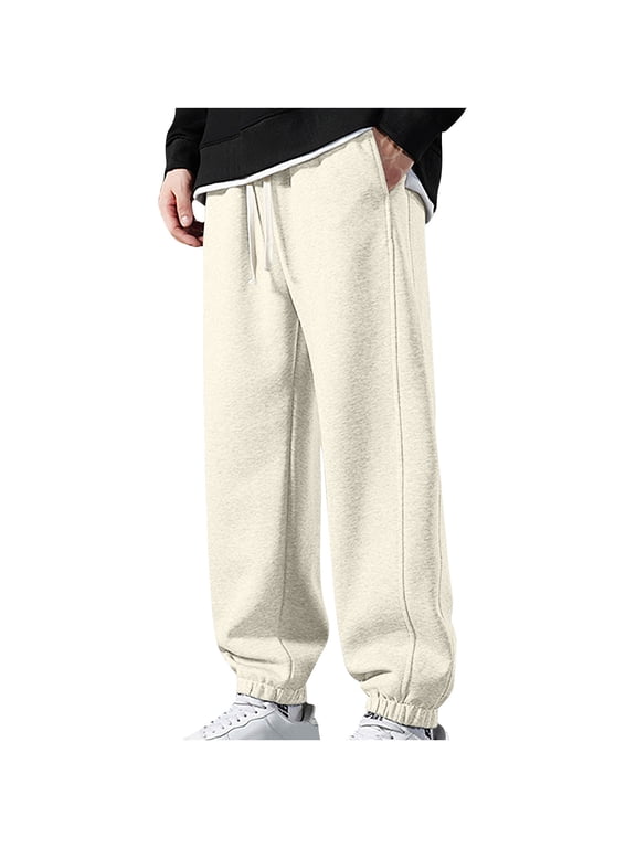Men's Big And Tall Sweatpants Drawstring Breathable Jogger Pants Loose Fit Workout Pants Solid With Pocket Elastic Waistband Pants 2024 Outdoor Daily Pants Beige,XXL