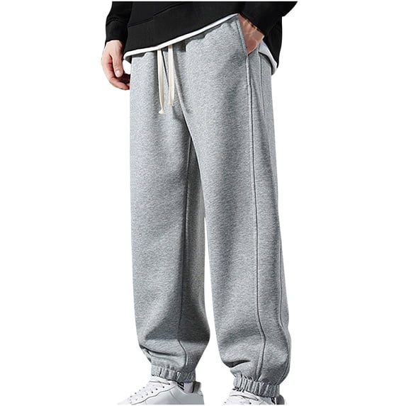 BXINGOHAI Men's Big And Tall Sweatpants Drawstring Breathable Jogger Pants Loose Fit Workout Pants Solid With Pocket Elastic Waistband Pants 2025 Outdoor Daily Pants Gray,M