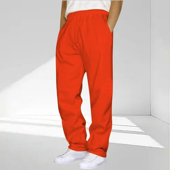 BXINGOHAI Men's Big and Tall Sweatpants Athletic Workout Lounge Pants Plus Size Drawstring Joggers with Pockets Orange 4XL