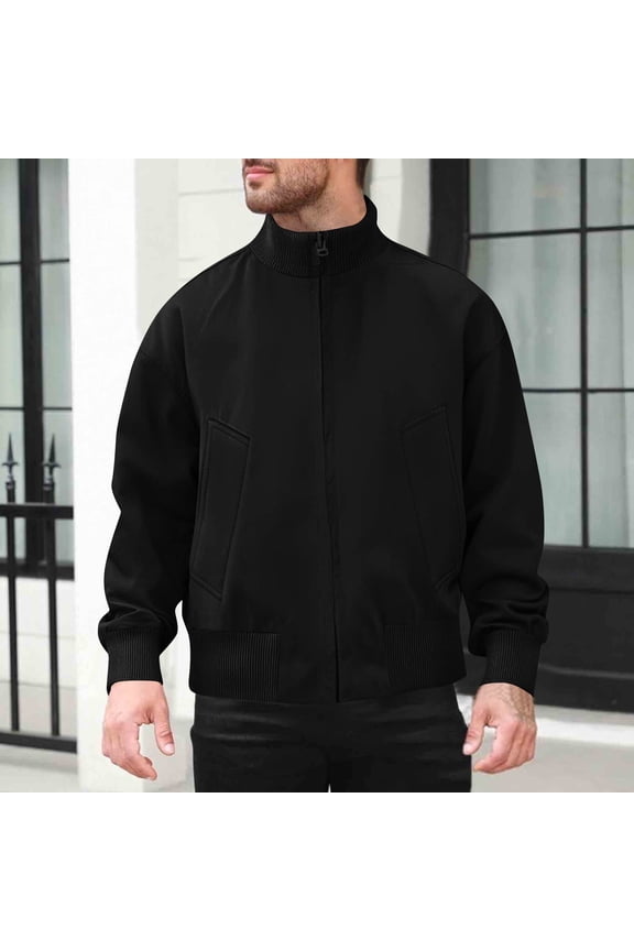 Men's Bomber Jacket Lightweight Casual Windbreaker Zip Up Coat with Pocket Black M