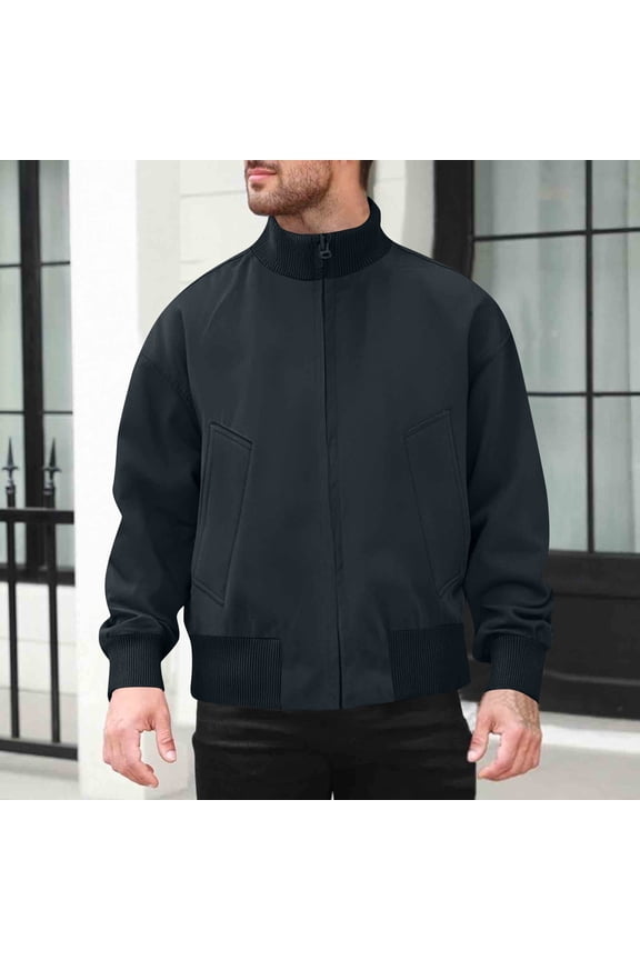 Men's Bomber Jacket Lightweight Casual Windbreaker Zip Up Coat with Pocket Navy 2XL