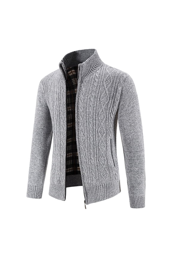 Men's Cardigan Sweaters Casual Full Zip Sweater Knitted Cardigans Thickened Stand Up Sweaters with Pockets Gray,XXL