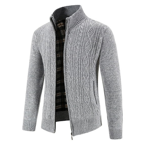 BXINGOHAI Men's Cardigan Sweaters Casual Full Zip Sweater Knitted Cardigans Thickened Stand Up Sweaters with Pockets Gray,XXL