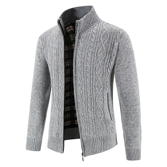 BXINGOHAI Men's Cardigan Sweaters Casual Full Zip Sweater Knitted Cardigans Thickened Stand Up Sweaters with Pockets Gray,XXL