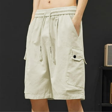 BXINGOHAI Men's Cargo Shorts Casual Elastic Waist Work Shorts Drawstring Big Tall Classic Stretch Shorts Fall Savings Khaki,4XL